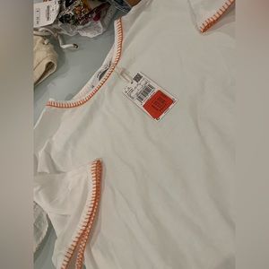 NWT Mango White T Shirt with Orange Stitching